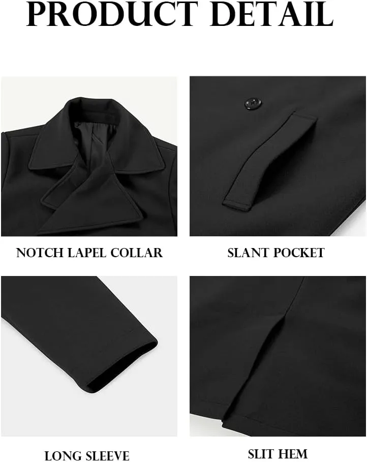 Makkrom Mens Double Breasted Trench Coat Casual Lapel Collar Business Winter Long Overcoats