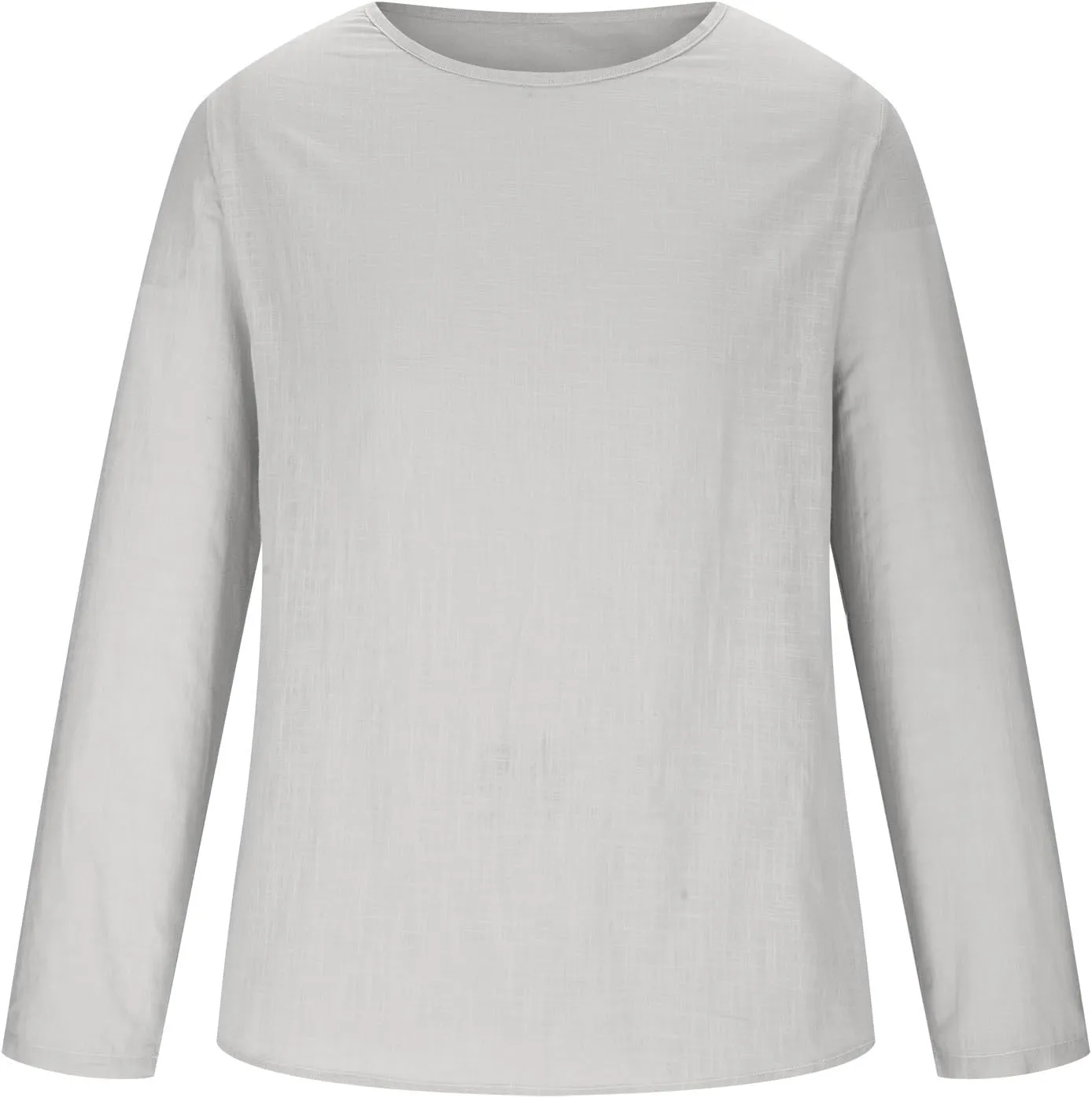 Men Long Sleeve Cotton Linen Tee Shirts Loose Crew Neck Solid Color Pullover Casual Fashion Comfort T-Shirts