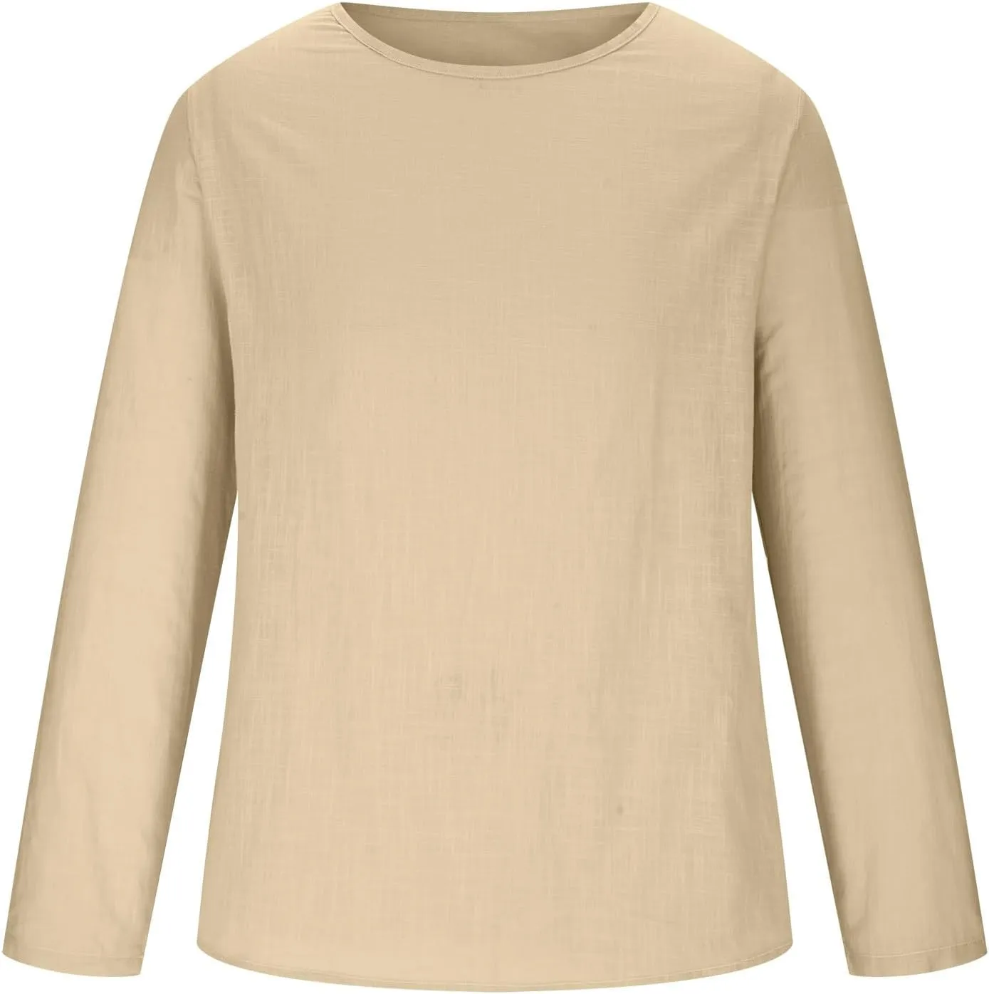 Men Long Sleeve Cotton Linen Tee Shirts Loose Crew Neck Solid Color Pullover Casual Fashion Comfort T-Shirts
