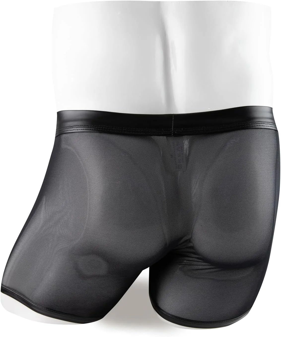 Men Sexy Boxer Briefs Faux Leather See Through Mesh Underwear Funny Button Removable Pouch