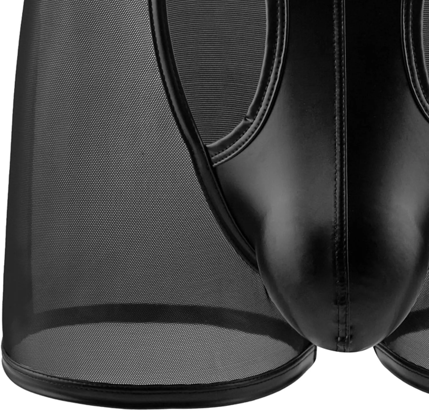 Men Sexy Boxer Briefs Faux Leather See Through Mesh Underwear Funny Button Removable Pouch