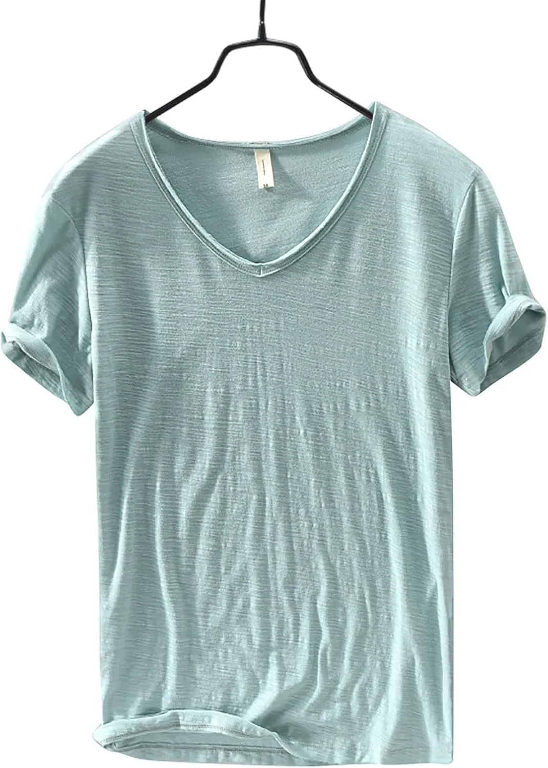 Mens 100% Cotton V-Neck T Shirts Loose Fit Soft Short Sleeve Streetwear Basic Tee Tops Summer Beach Hippie Shirt