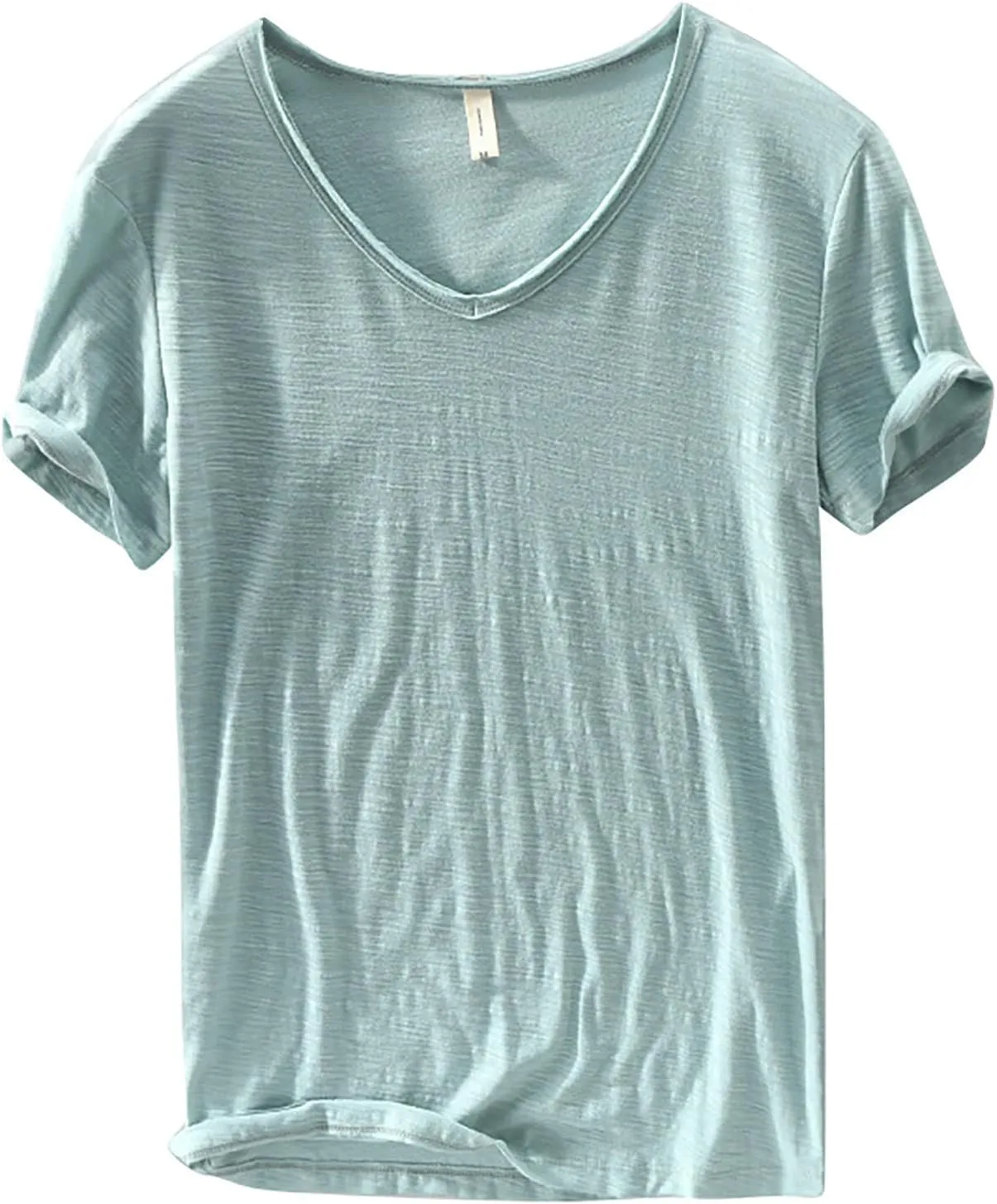 Mens 100% Cotton V-Neck T Shirts Loose Fit Soft Short Sleeve Streetwear Basic Tee Tops Summer Beach Hippie Shirt