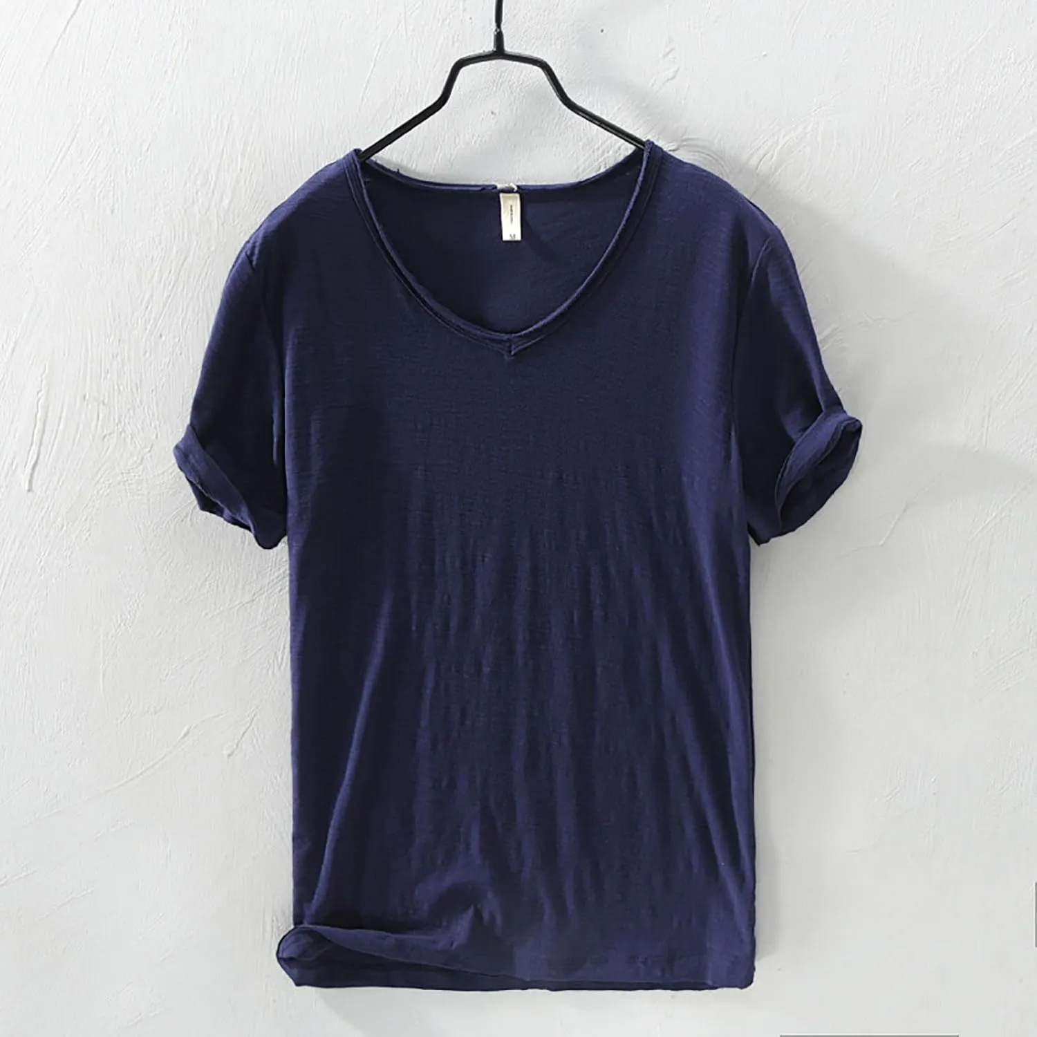 Mens 100% Cotton V-Neck T Shirts Loose Fit Soft Short Sleeve Streetwear Basic Tee Tops Summer Beach Hippie Shirt