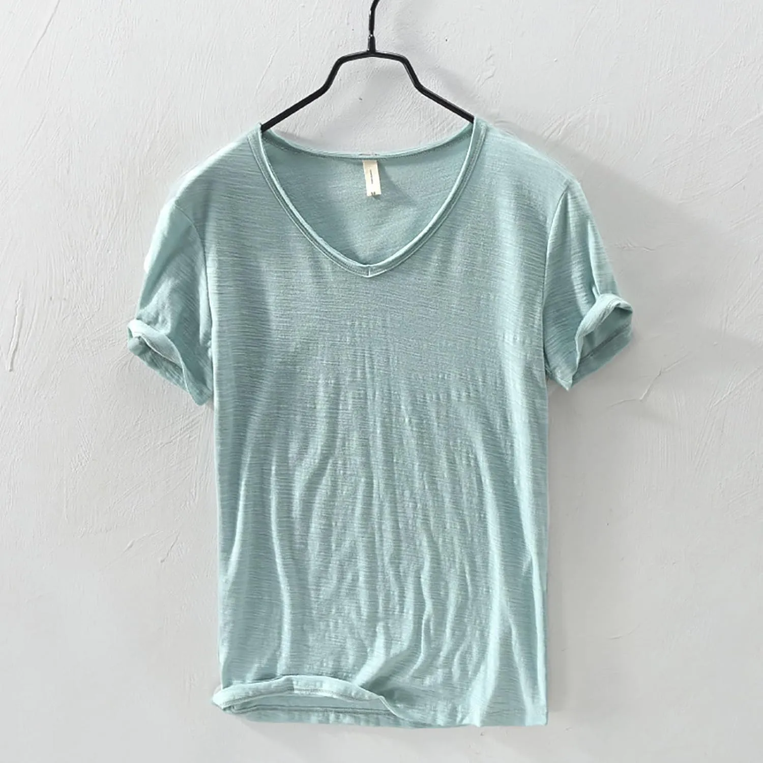 Mens 100% Cotton V-Neck T Shirts Loose Fit Soft Short Sleeve Streetwear Basic Tee Tops Summer Beach Hippie Shirt