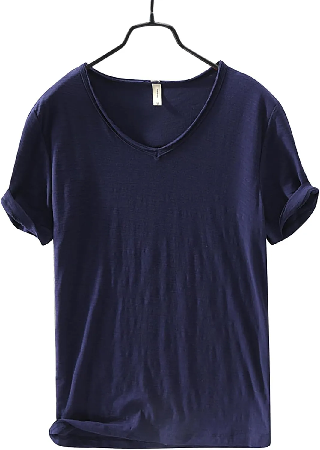Mens 100% Cotton V-Neck T Shirts Loose Fit Soft Short Sleeve Streetwear Basic Tee Tops Summer Beach Hippie Shirt