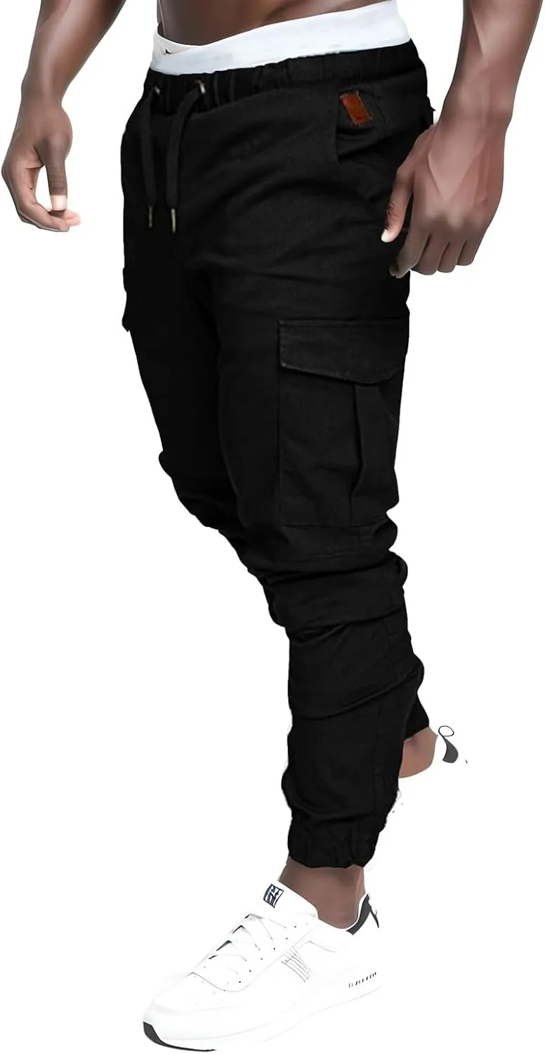 Mens 2023 Fashion Joggers Hiking Sweatpants Drawstring Waist Pants Work Sports Loose Fit Trousers with Pockets