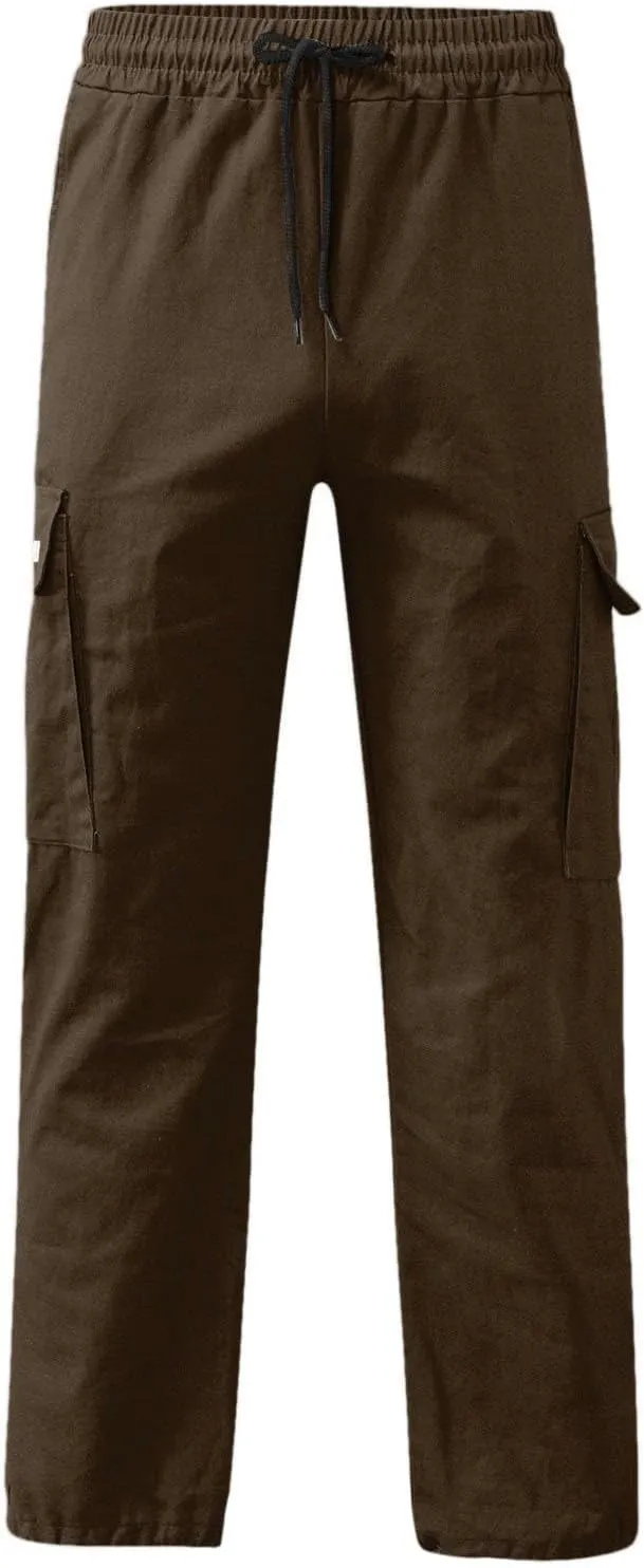 Men's Cargo Combat Pants Casual Linen Stretch Drawstring Pant Sweatpant Joggers Loose Fit Loungewear