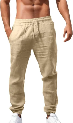 Mens Cargo Pants Casual Linen Waistband Pant Open Hem Sweatpant Joggers Looseness Running Workout Jogger