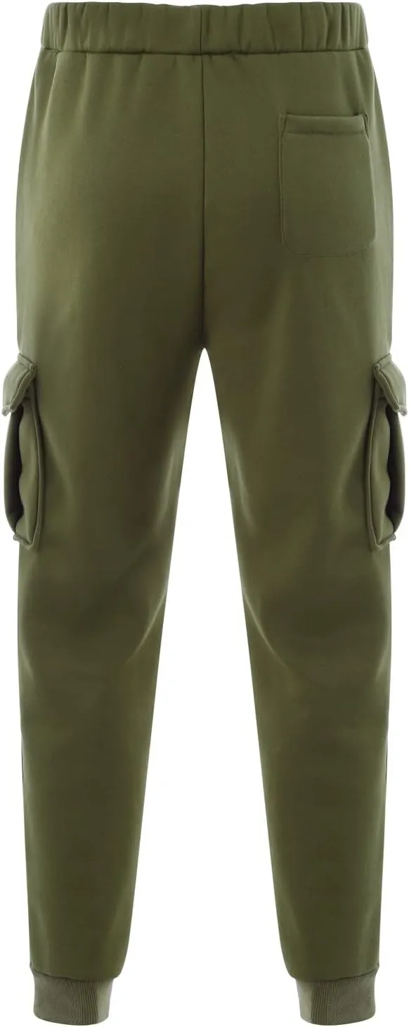 Mens Cargo Sweatpants Baggy Drawstring Elastic Waist Athletic Gym Pants Fall Winter Long Trousers with Pockets