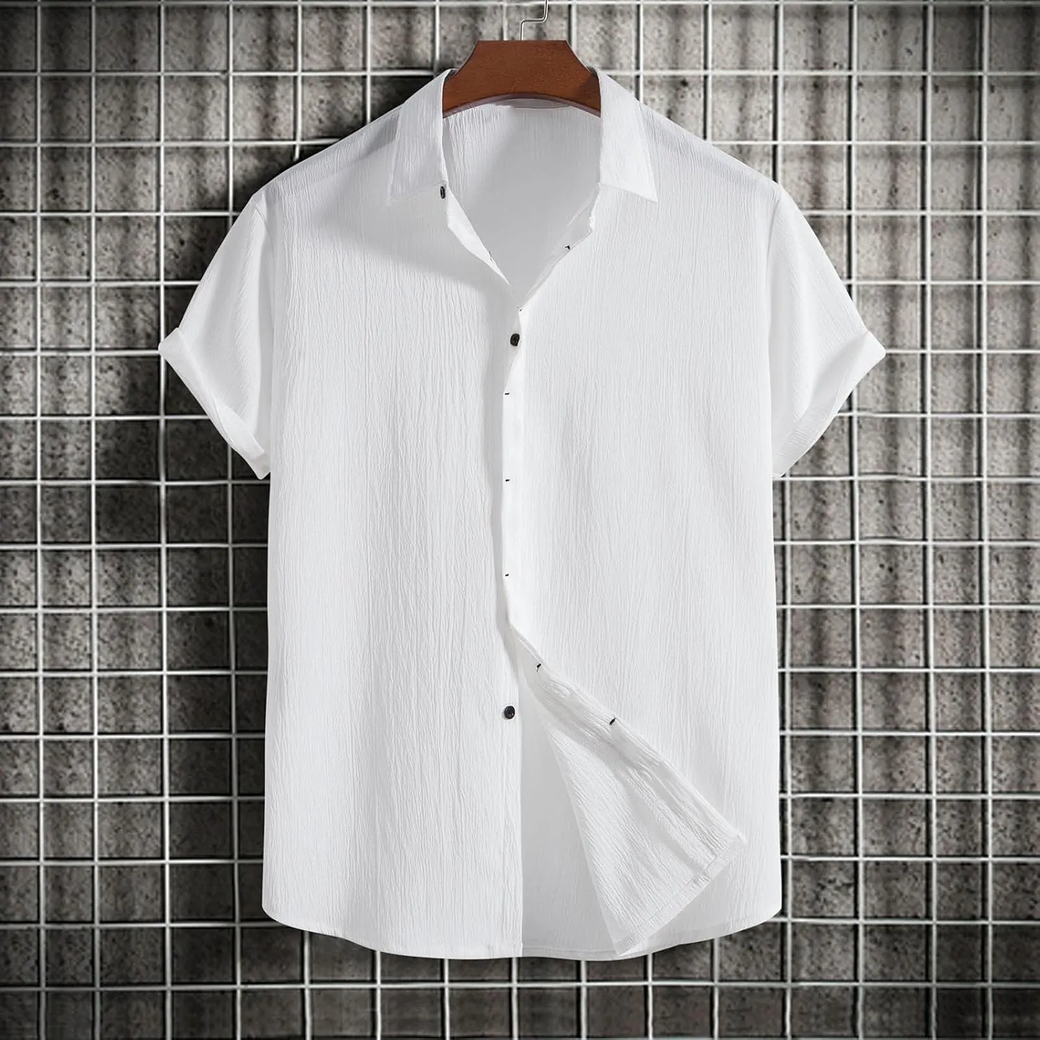 Mens Casual Linen Cotton Button Down Short Sleeve Shirts Cuban Camp Guayabera Beach Tops Lightweight Summer Shirt