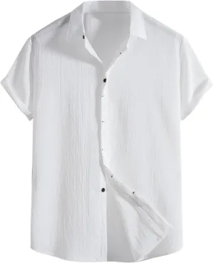 Mens Casual Linen Cotton Button Down Short Sleeve Shirts Cuban Camp Guayabera Beach Tops Lightweight Summer Shirt