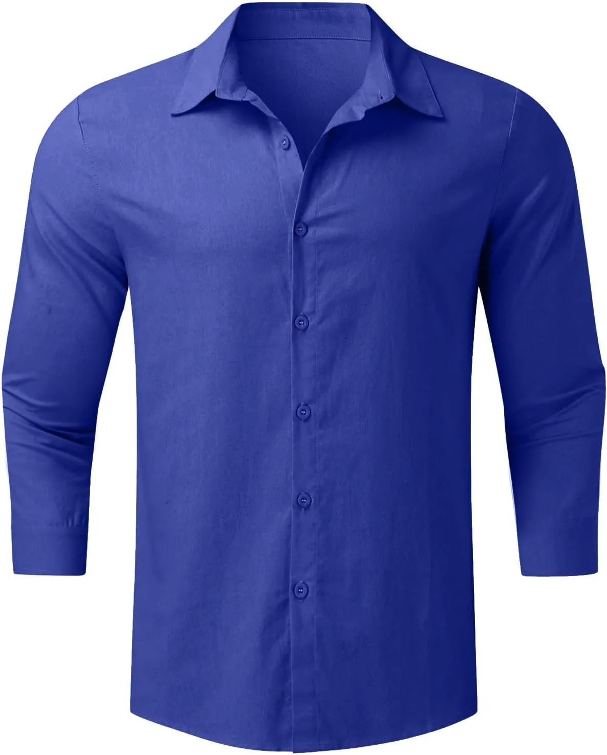 Mens Casual Linen Shirts 3/4 Sleeve Button Down Shirt Hawaiian Vacation Summer Tees Outdoor Plain Beach Collared Tops