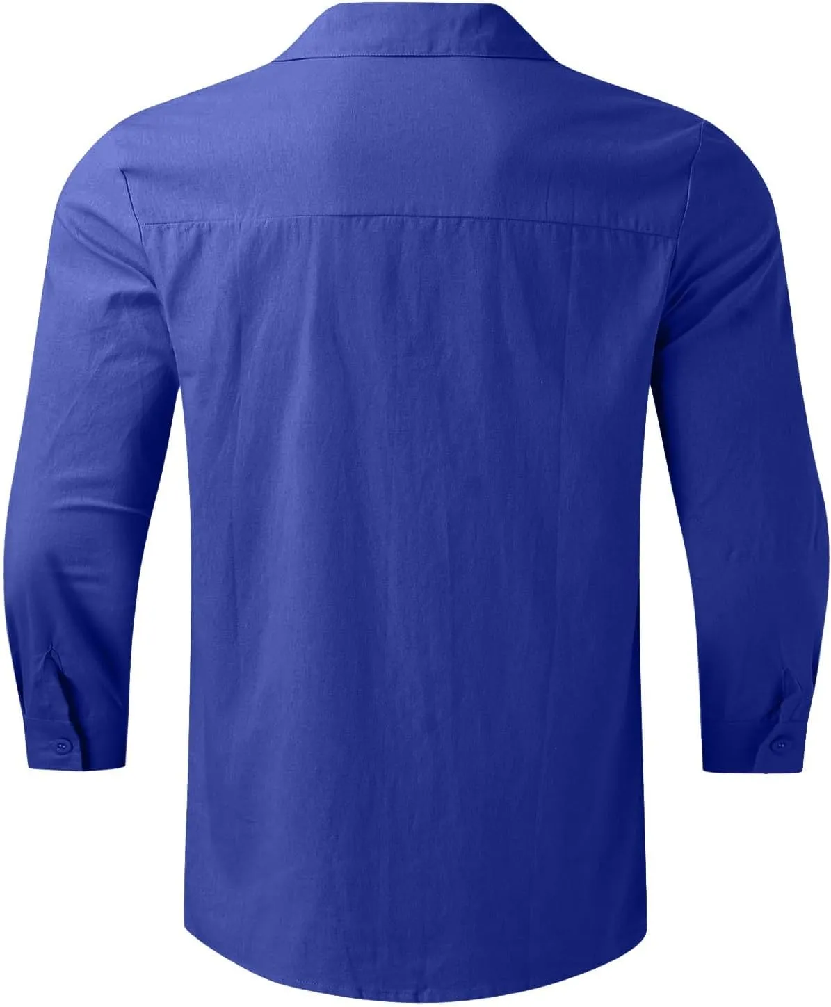 Mens Casual Linen Shirts 3/4 Sleeve Button Down Shirt Hawaiian Vacation Summer Tees Outdoor Plain Beach Collared Tops