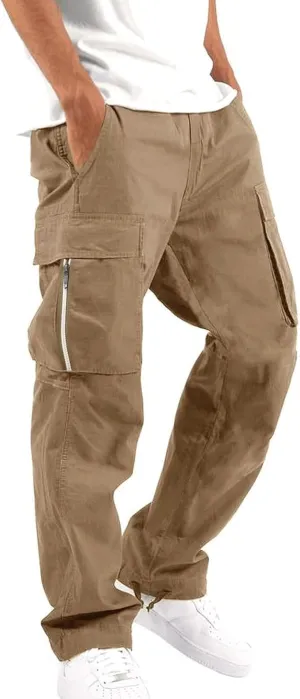 Men's Causal Cargo Pants Athletic Trousers Outdoor Fitness Pants Sweatpants Loose Fit Hiking Joggers with Pockets