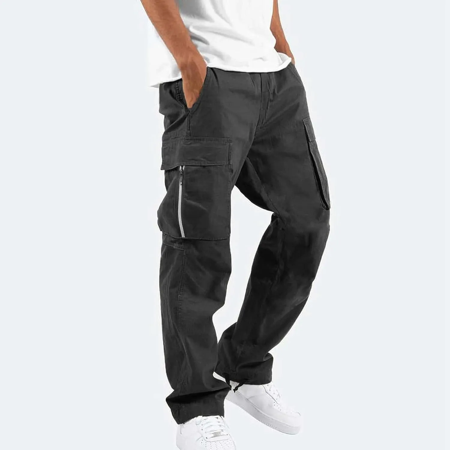 Men's Causal Cargo Pants Athletic Trousers Outdoor Fitness Pants Sweatpants Loose Fit Hiking Joggers with Pockets