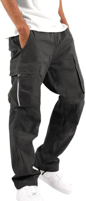 Men's Causal Cargo Pants Athletic Trousers Outdoor Fitness Pants Sweatpants Loose Fit Hiking Joggers with Pockets