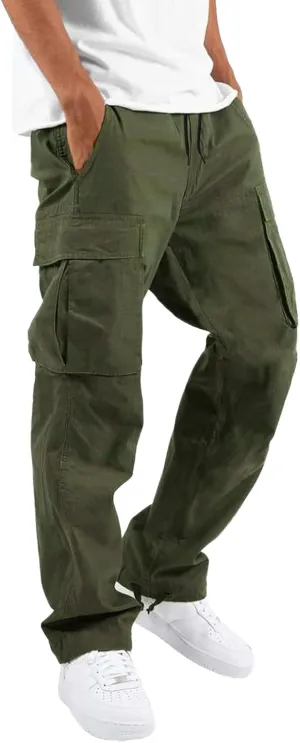 Men's Causal Waist Color Sports Pants Loose-Fit Classic Comfy Daily Wear with Multi-Pocket Cargo Pants Joggers