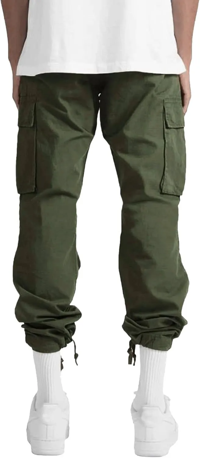 Men's Causal Waist Color Sports Pants Loose-Fit Classic Comfy Daily Wear with Multi-Pocket Cargo Pants Joggers
