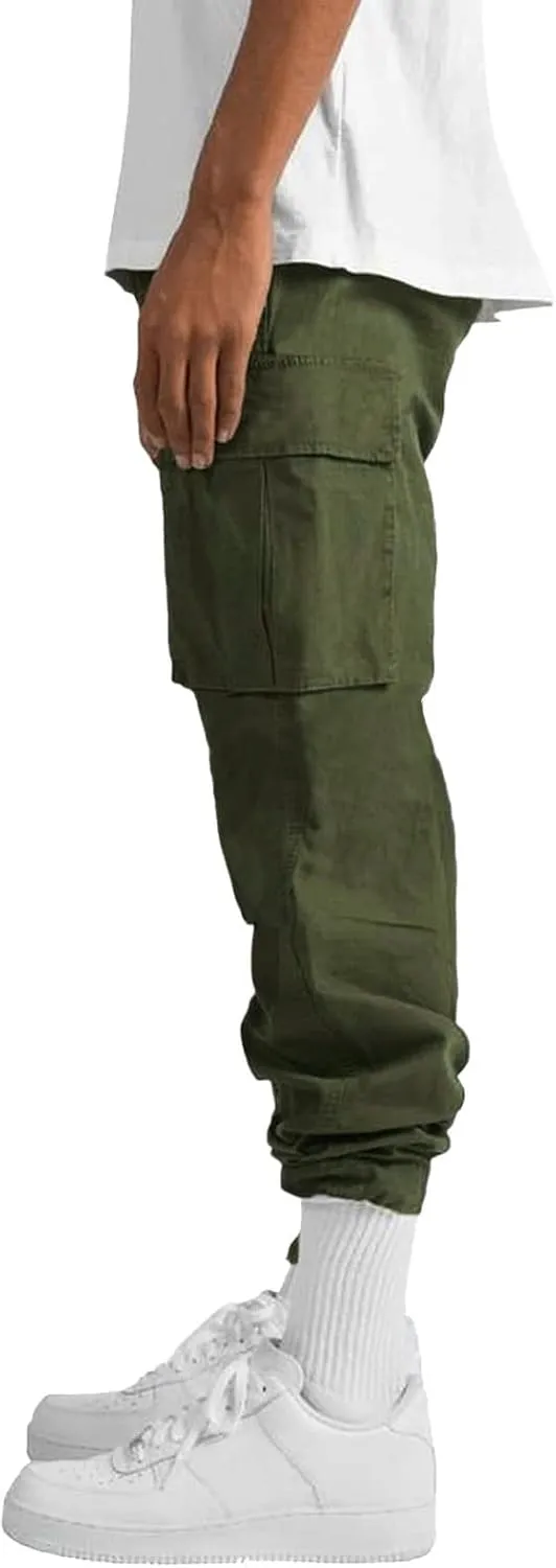 Men's Causal Waist Color Sports Pants Loose-Fit Classic Comfy Daily Wear with Multi-Pocket Cargo Pants Joggers