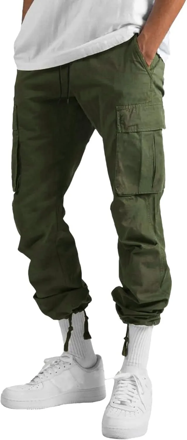 Men's Causal Waist Color Sports Pants Loose-Fit Classic Comfy Daily Wear with Multi-Pocket Cargo Pants Joggers