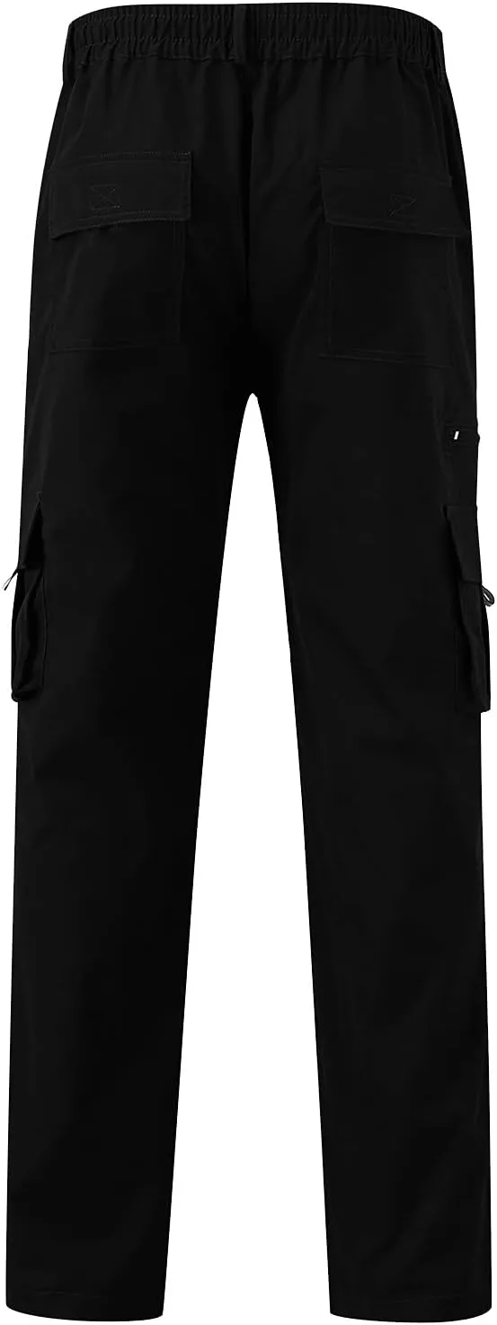 Men's Combat Cargo Pants Casual Linen Stretch Elastic Waist Pant Sweatpant Joggers Baggy Running Sports
