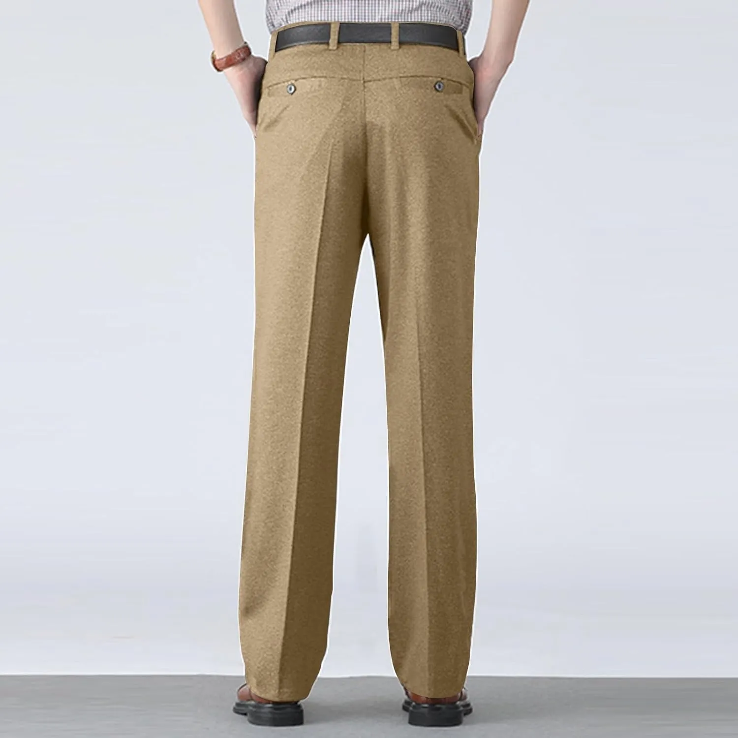 Mens Dress Pants Flat Front Business Casual Golf Pants Vintage Lightweight Office Dressy Pants with Pockets