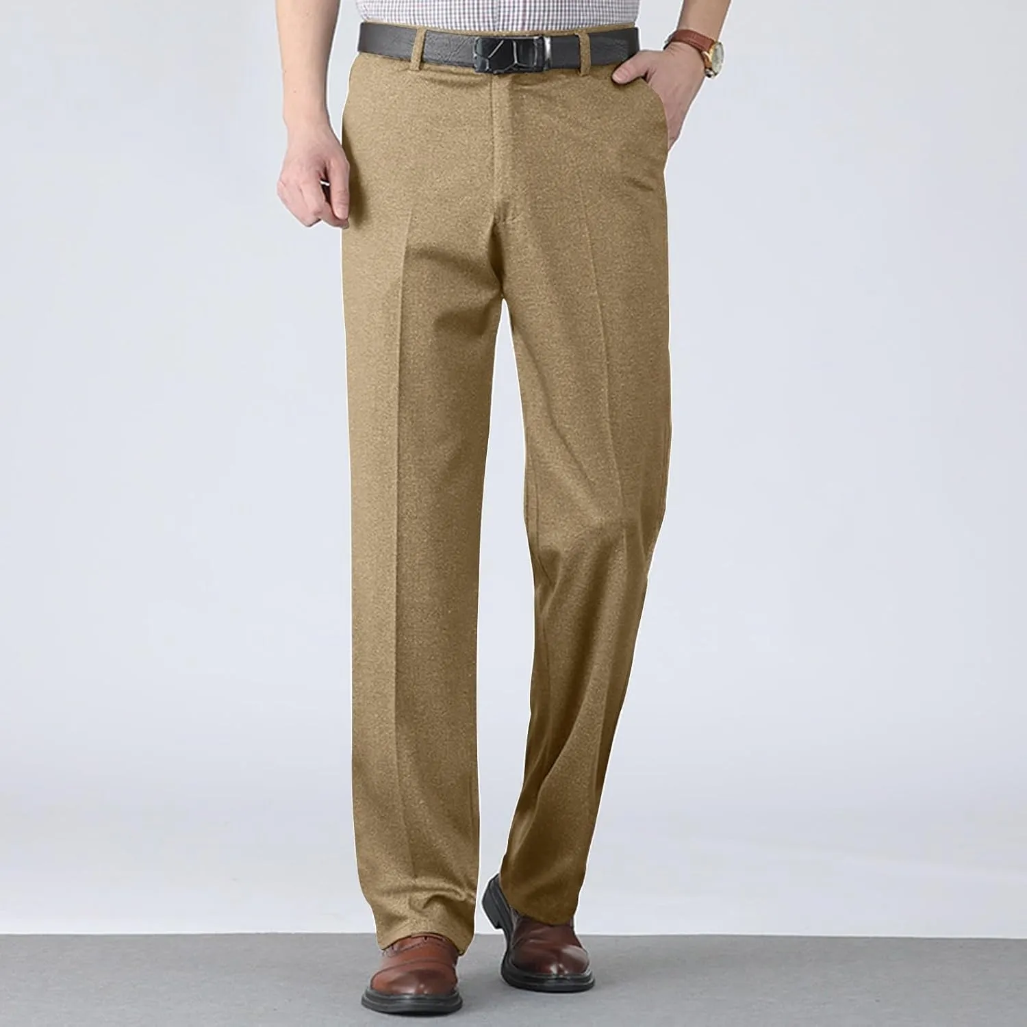 Mens Dress Pants Flat Front Business Casual Golf Pants Vintage Lightweight Office Dressy Pants with Pockets