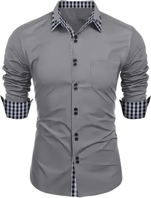 Mens Dress Shirts Casual Stretch Dress Shirt Fall Big and Tall Shirt