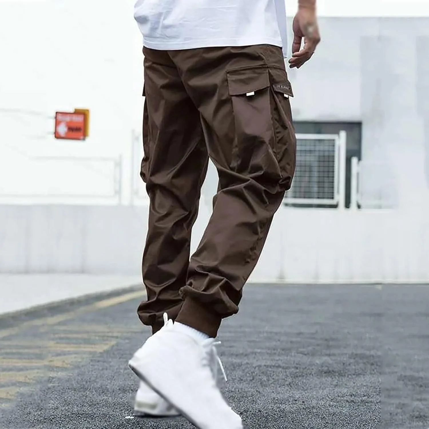 Men's Joggers Pants Casual Baggy Cotton Drawstring Tapered Sweatpants Cargo Hippie Loose Fit Trousers with Pockets