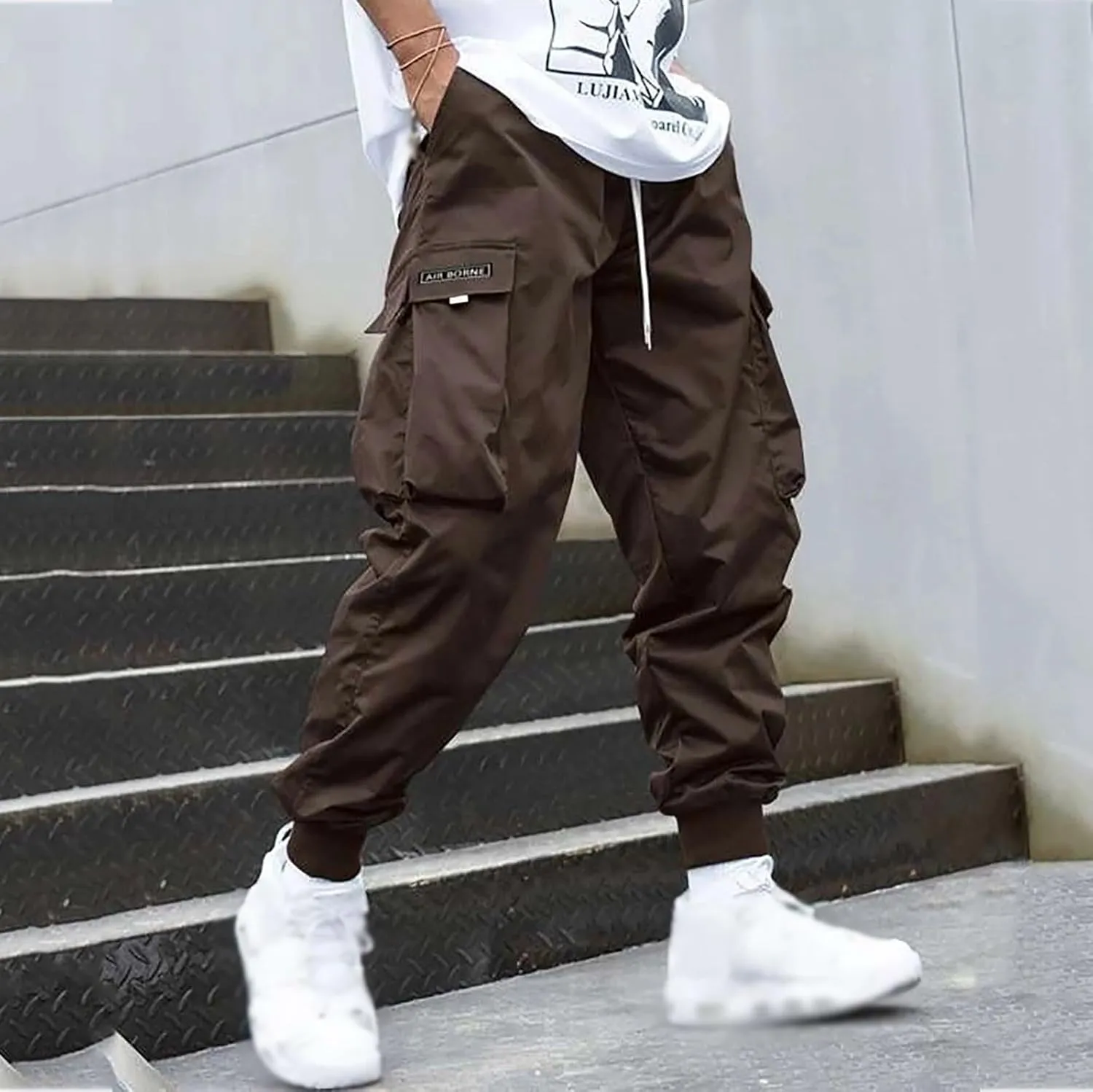 Men's Joggers Pants Casual Baggy Cotton Drawstring Tapered Sweatpants Cargo Hippie Loose Fit Trousers with Pockets