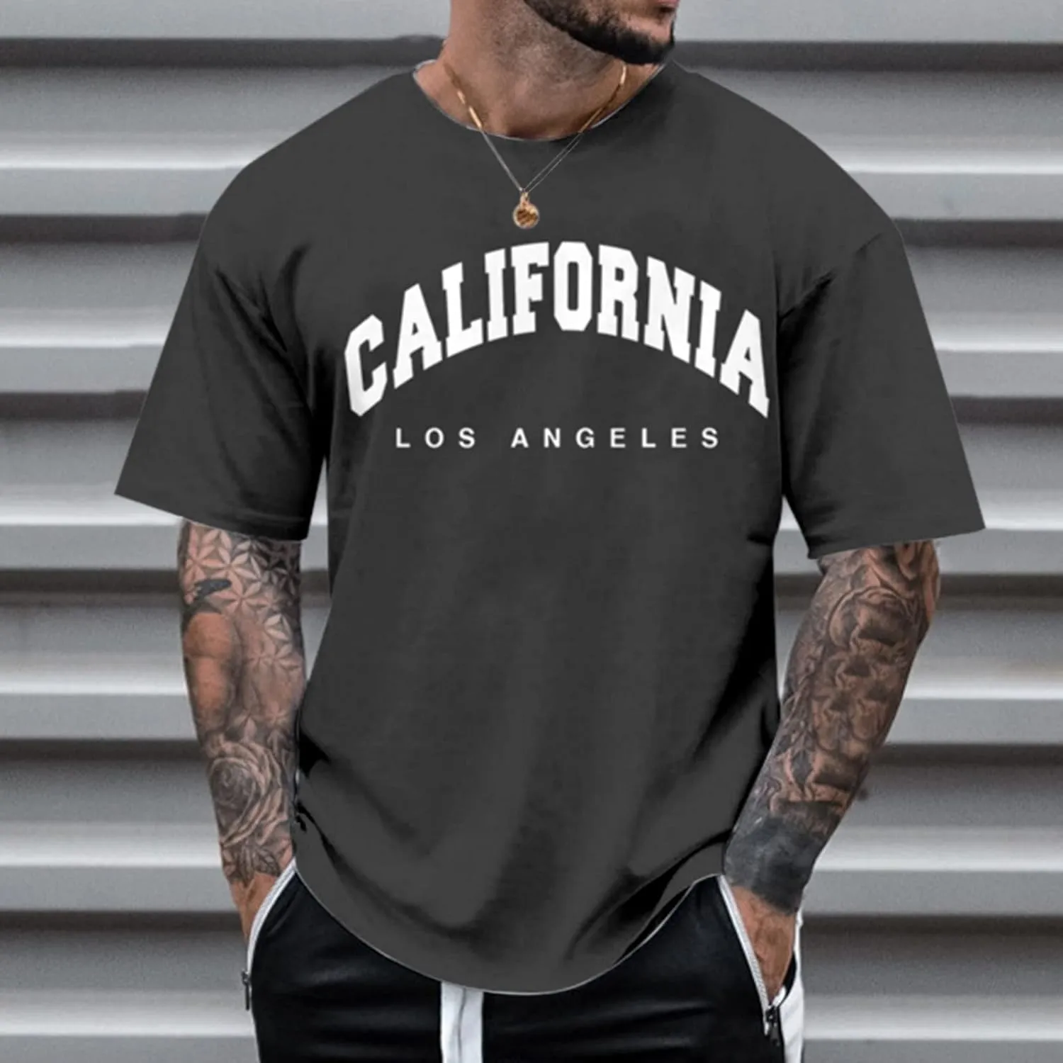 Men's Letter Graphic Tees T Shirts Round Neck Short Sleeve Summer T-Shirt Stylish Gym Workout Tops Tops