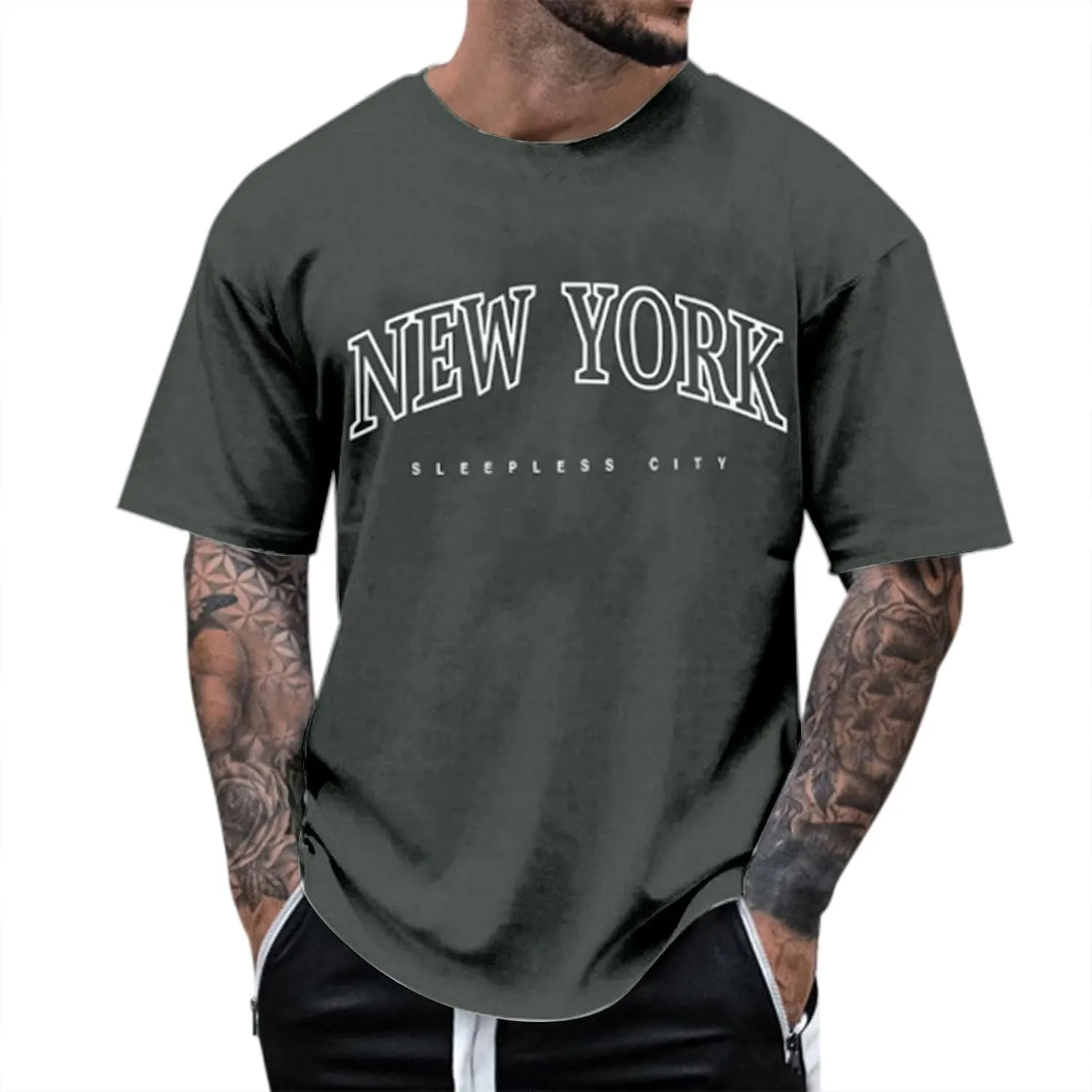 Men's Letter Graphic Tees T Shirts Round Neck Short Sleeve Summer T-Shirt Stylish Gym Workout Tops Tops