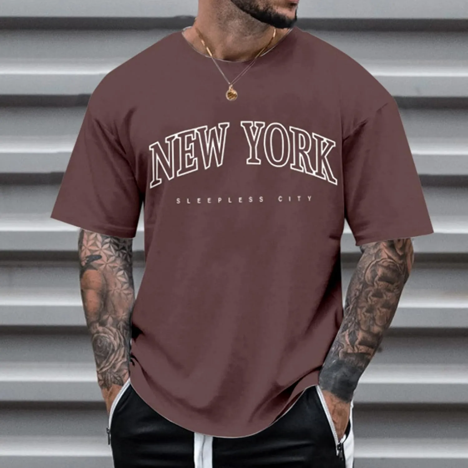 Men's Letter Graphic Tees T Shirts Round Neck Short Sleeve Summer T-Shirt Stylish Gym Workout Tops Tops
