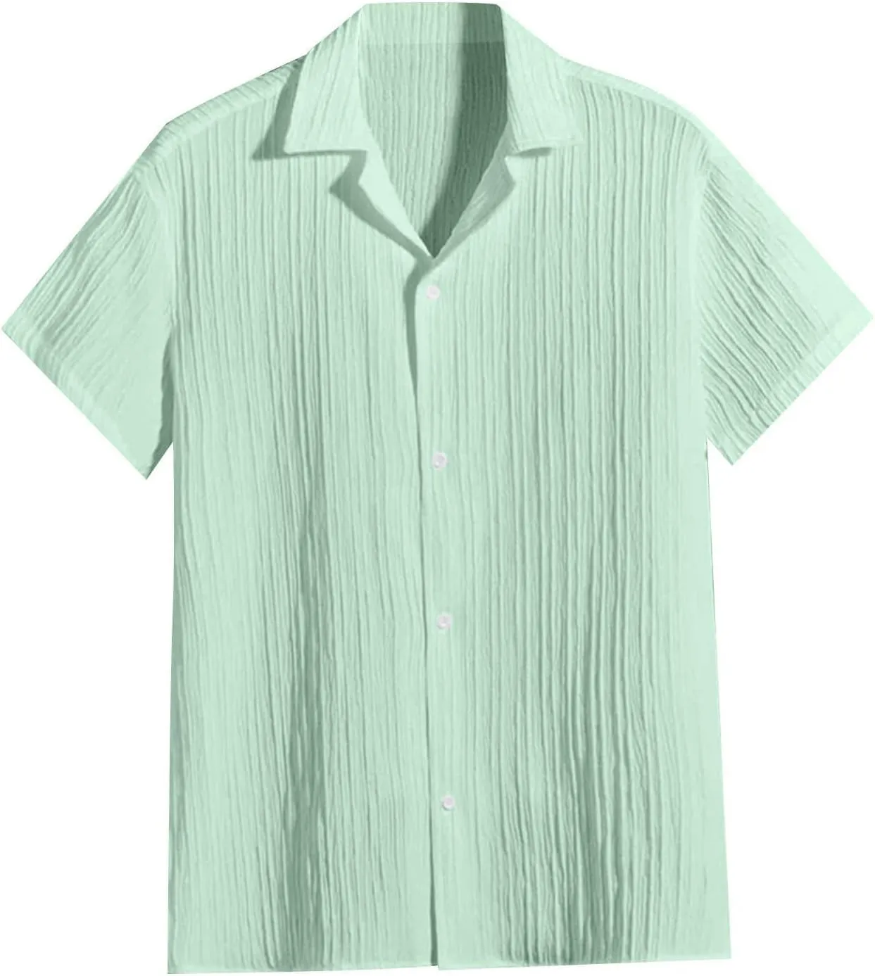 Mens Linen Button-Down Shirts Casual Loose Striped Jacquard Long Sleeve Beach Shirt