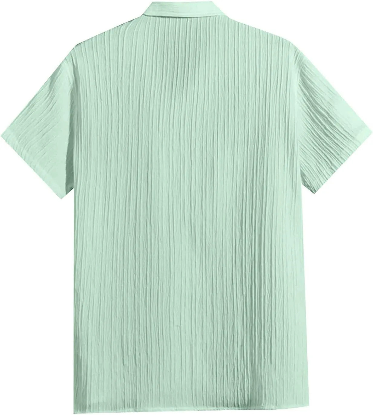 Mens Linen Button-Down Shirts Casual Loose Striped Jacquard Long Sleeve Beach Shirt