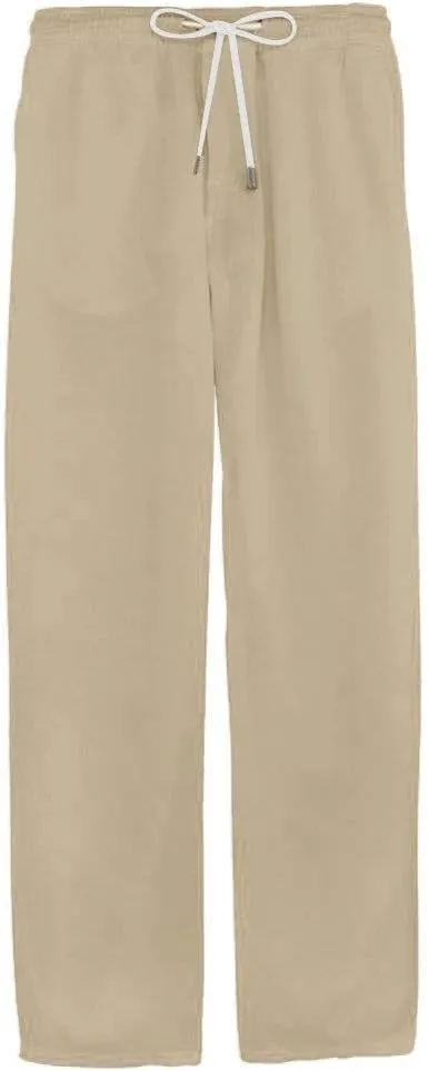 Mens Linen Pants Loose Fit Lightweight Sweatpants Casual Wide Leg Breathable Drawstring Waist Summer Beach Trousers