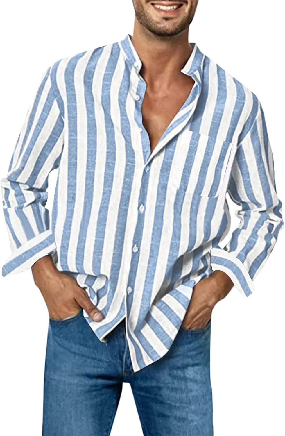 Men's Long Sleeve Button Down Shirts Casual Striped Collared Fall Tshirt Fashion 2024 Cotton Work Office Clothes