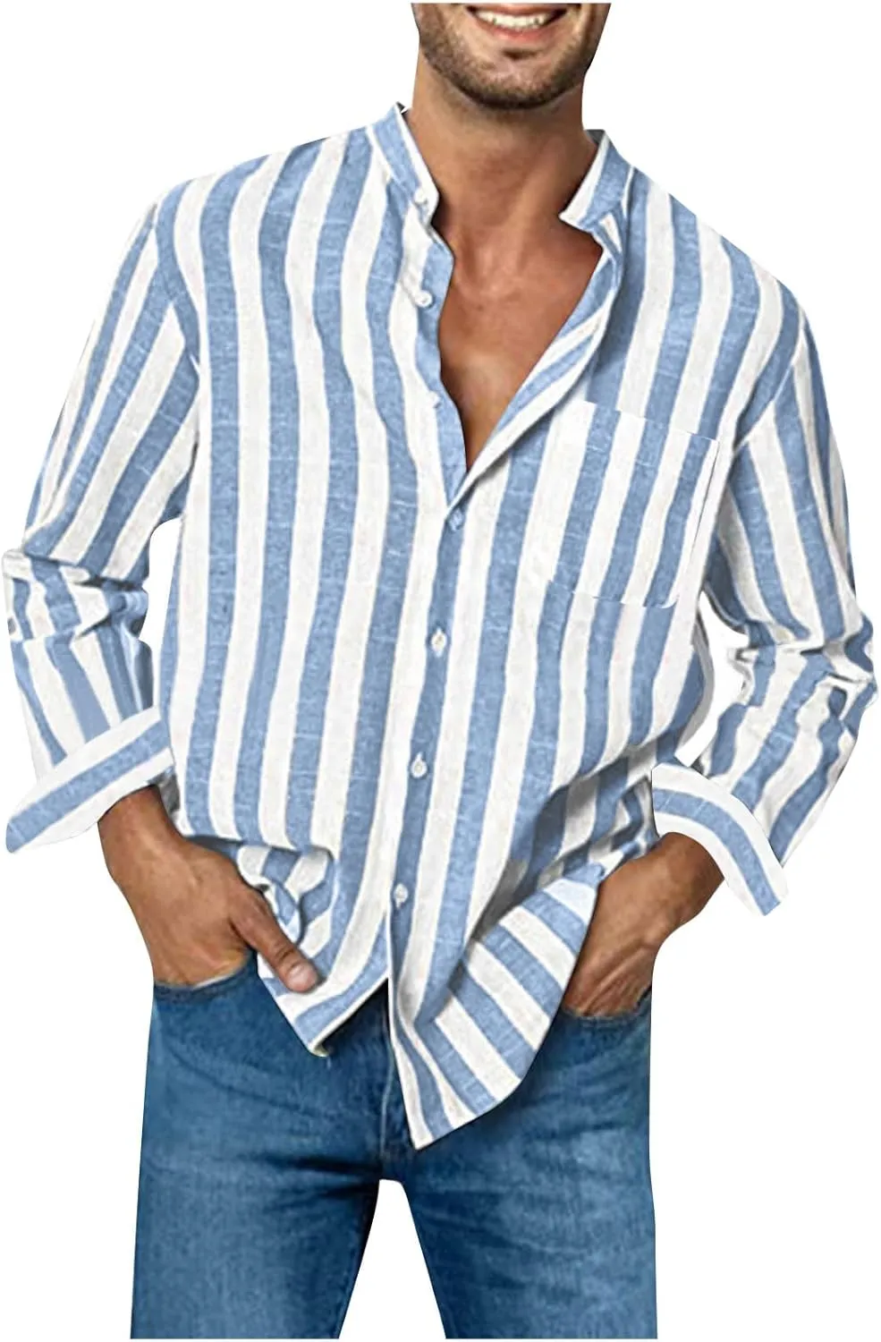 Men's Long Sleeve Button Down Shirts Casual Striped Collared Fall Tshirt Fashion 2024 Cotton Work Office Clothes