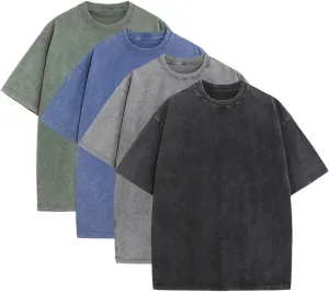 Mens Oversized Tshirts Pack of 4 Cotton Gym Vintage Tees Loose Fit Casual Summer Baggy Washed Unisex Tops LTX002