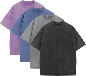 Mens Oversized Tshirts Pack of 4 Cotton Gym Vintage Tees Loose Fit Casual Summer Baggy Washed Unisex Tops LTX002