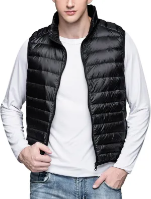 Men's Puffer Vest Lightweight Sleeveless Jacket Full Zipper Outerwear Coats Warm Outdoor Down Vest with Pockets