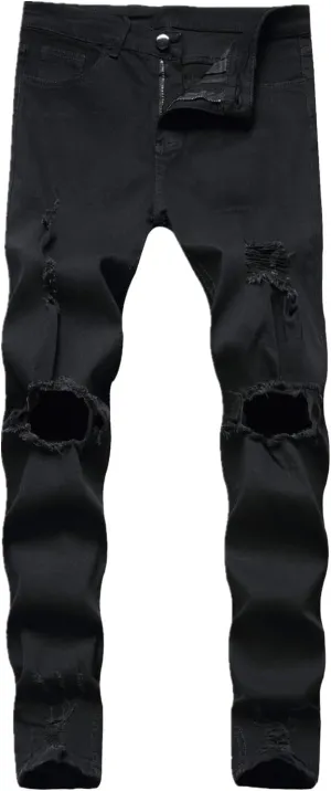 Men's Ripped Jeans  Fashionable Slim Fit Stretch Denim with Patches,Ripped Distressed Destroyed Straight Slim Fit Jeans