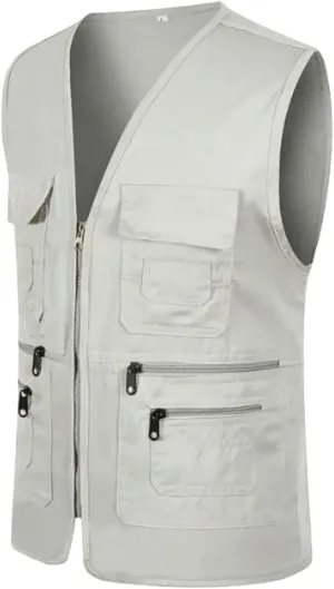 Men's Running Vest Outerwear Travel Fishing Utility Safari Vest with Pockets Outdoor Sleeveless Jacket for Golf