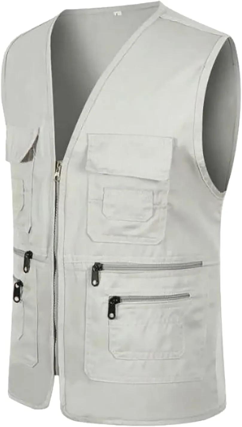 Men's Running Vest Outerwear Travel Fishing Utility Safari Vest with Pockets Outdoor Sleeveless Jacket for Golf