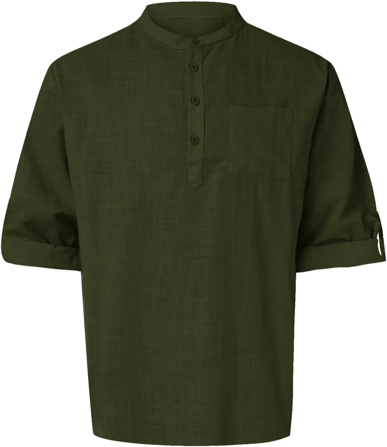 Mens Shirts Casual Cotton Linen Henley Long Sleeve Tee Deep V Neck Button Down Lightweight Beach Vacation Clothes