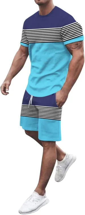 Mens Shirts Casual Stylish 2 Piece Outfits Summer Muscle Short Sleeve Tee Shirts and Classic Fit Sport Shorts Set Tracksuit
