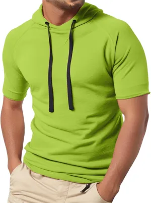 Mens Short Sleeve Muscle Hoodies Slim Fit Fitness Gym Workout Athletic Tee Pullover Casual Loose Fashion T-Shirts