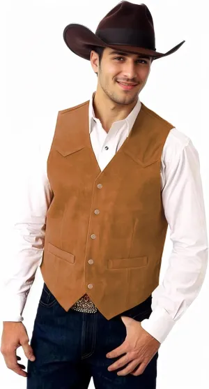 Men's Suede Leather Vest Casual Cowboy Western Vests Mens Waistcoat