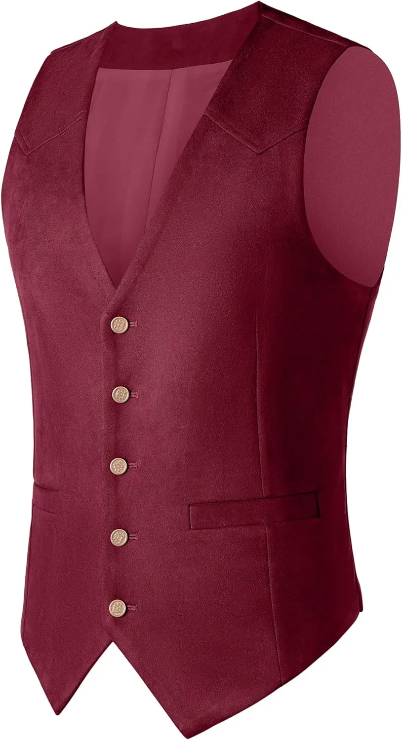 Men's Suede Leather Vest Casual Cowboy Western Vests Mens Waistcoat